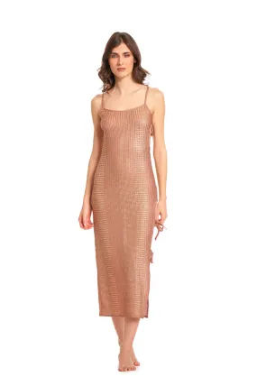 Abito lungo spigato oro rosa donna