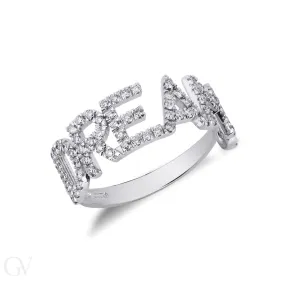 Anello con scritta personalizzabile in oro Bianco 18k e diamanti, DREAMS