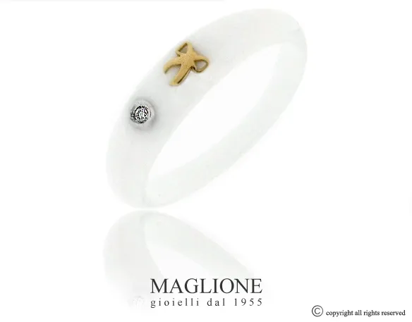 Anello Dalù in ceramica con colore a scelta, fiocco in oro bianco o giallo 18kt e diamante naturale