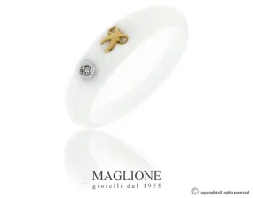 Anello Dalù in ceramica con colore a scelta, fiocco in oro bianco o giallo 18kt e diamante naturale