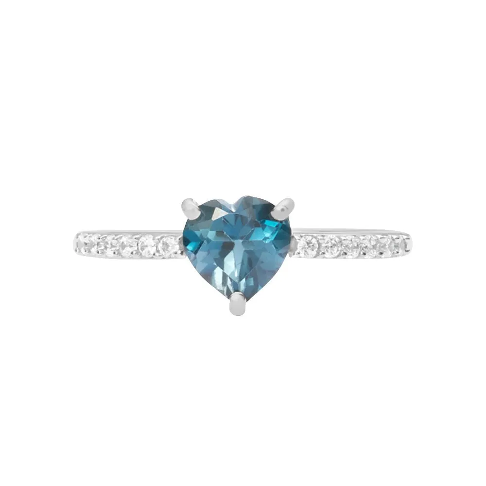 Anello Solitario Cuore Amélie Oro Bianco 375/1000 Topazio London Blue Cubic Zirconia Bianco 1424421