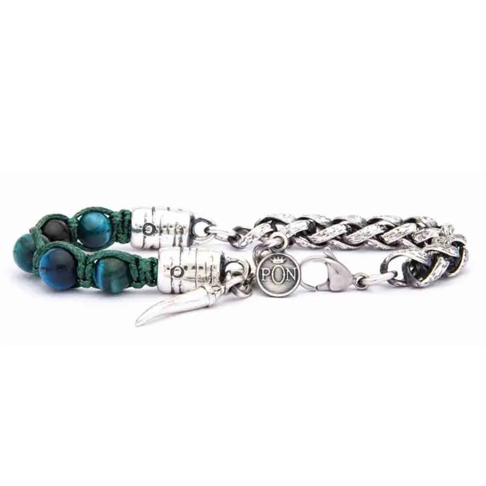 Bracciale Unisex Filo Verde Pietre Occhio di Tigre Petrolio Portonovo