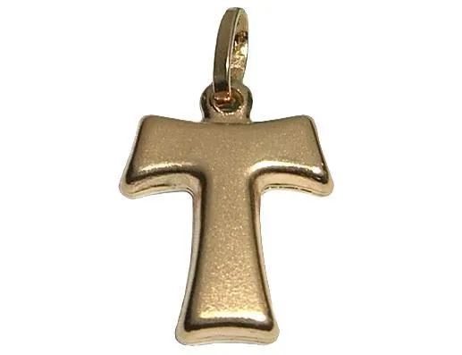 Ciondolo Croce TAU satinata e lucida oro giallo 18kt