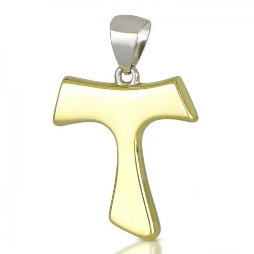 CIONDOLO TAU CROCE IN ORO GIALLO E BIANCO 18KT+ COLLANA IN OMAGGIO