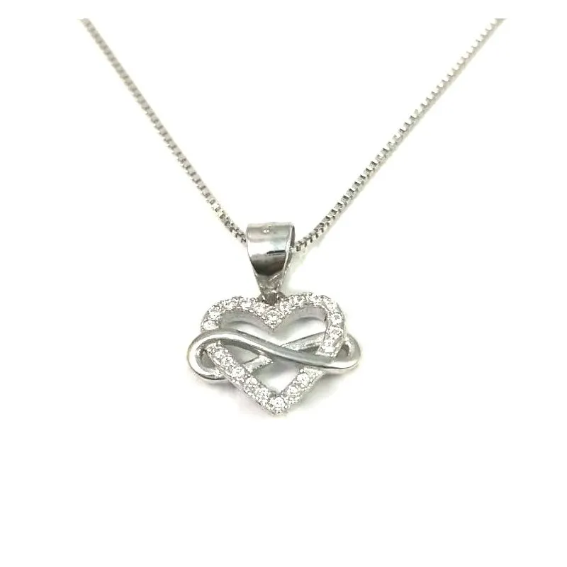 COLLANA CUORE INFINITO DA DONNA IN ARGENTO 925 RODIATO ORO BIANCO CON ZIRCONI