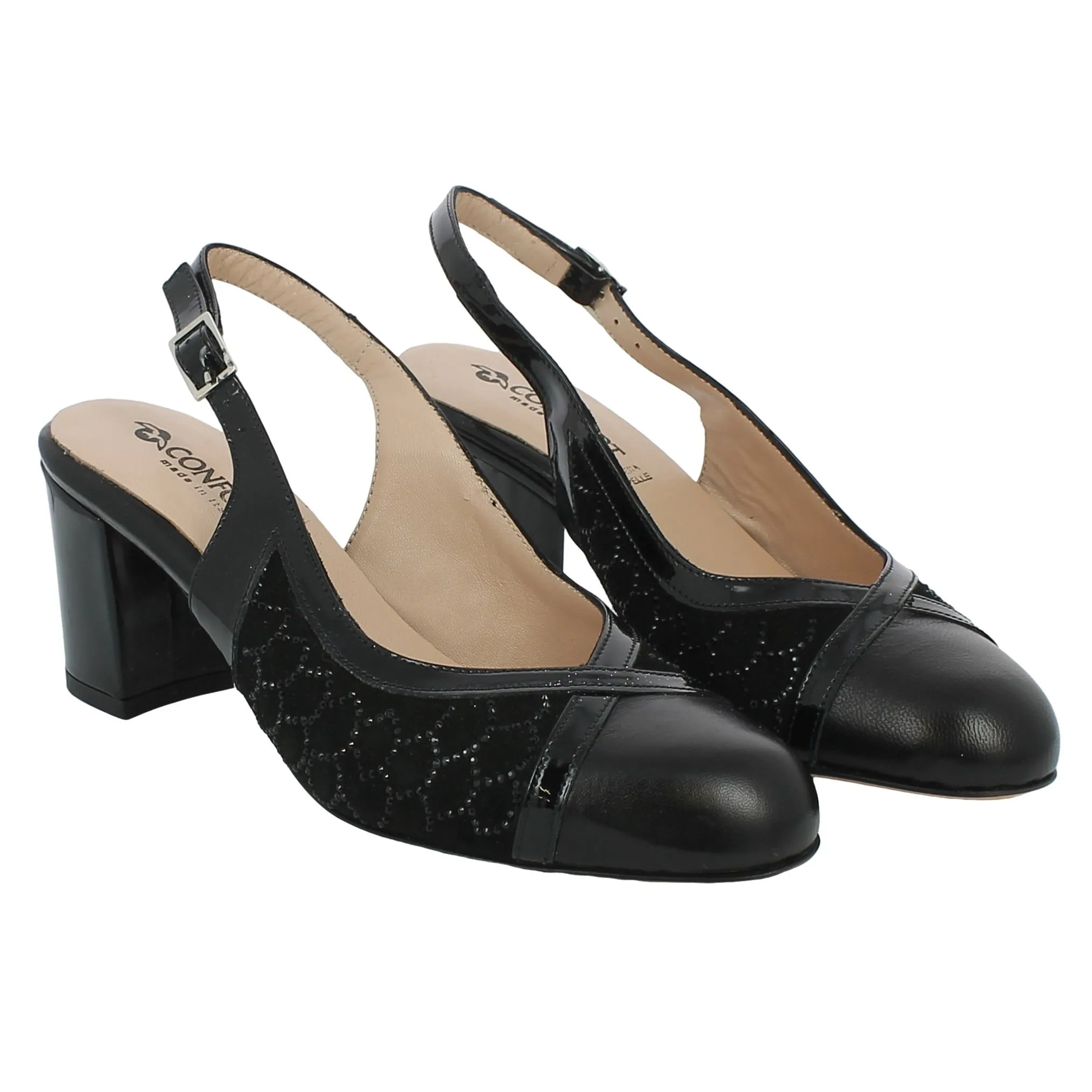Confort  Sandalo in vernice con strass e slingback 