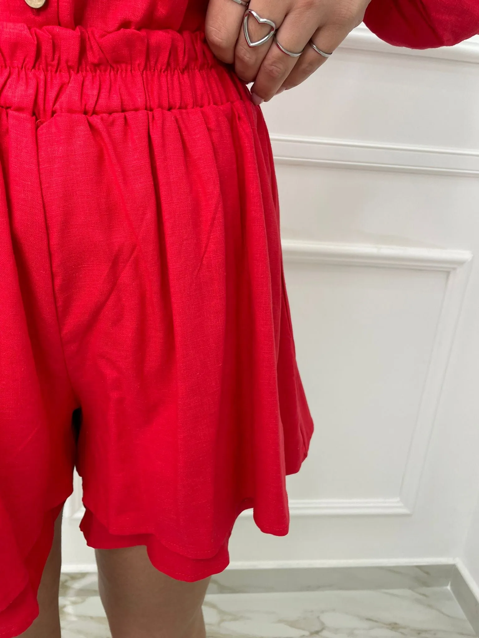 Coordinato 2 pezzi in lino con shorts scampanato