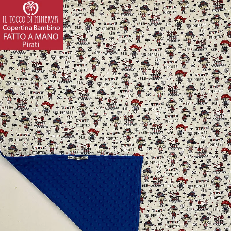 Copertina Neonato in Pile blu e Cotone Pirati - Fatto a Mano
