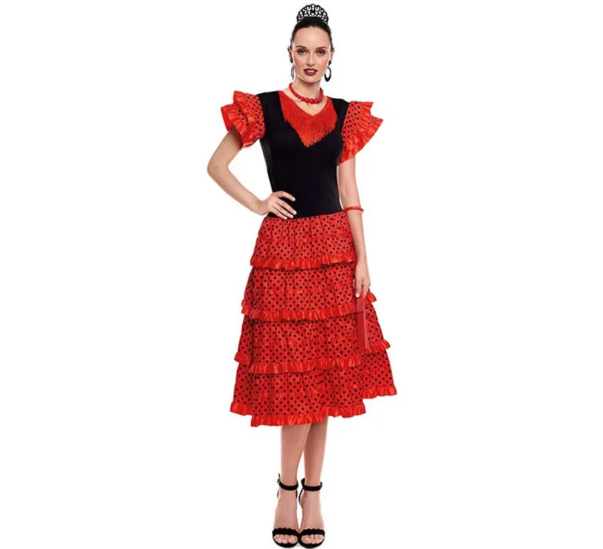 Costume da Sevillana rosso e nero per donna
