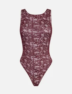 Elisabetta Franchi     Body in tulle lettering Rouge noir