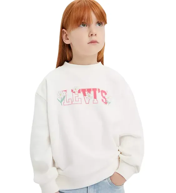 Levi's Kids Felpa girocollo da ragazza co logo e ricamo fiori 4EK796-X1O bianco zucchero