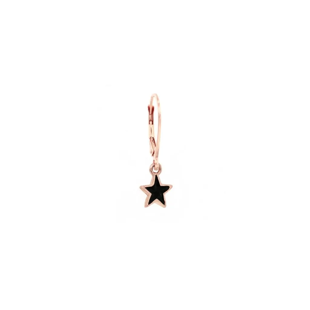 Orecchino singolo a monachella con stellina nera in argento rosa
