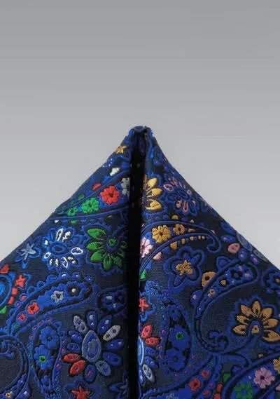 Quadro da taschino in seta con motivo paisley blu